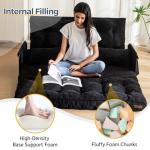 MAXYOYO Adjustable Floor Sofa Couch with 2 Pillows, Multi-Functional Bean Bag Bed, 5-Position Foldable Lazy Sofa Sleeper Bed with Armrest, Versatile Floor Seating for Reading, Black, Double