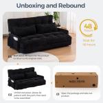 MAXYOYO Adjustable Floor Sofa Couch with 2 Pillows, Multi-Functional Bean Bag Bed, 5-Position Foldable Lazy Sofa Sleeper Bed with Armrest, Versatile Floor Seating for Reading, Black, Double