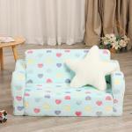 MOMCAYWEX Extra Wider Seating Toddler Couch, 2-in-1 Toddler Soft Couch Fold Out with Star Pillow, Convertible Sofa to Lounger for Girls and Boys