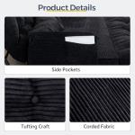 MAXYOYO Adjustable Floor Sofa Couch with 2 Pillows, Multi-Functional Bean Bag Bed, 5-Position Foldable Lazy Sofa Sleeper Bed with Armrest, Versatile Floor Seating for Reading, Black, Double