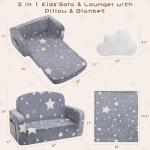 Foryoomi Extra Wide Kids Couch, 2-in-1 Soft Toddler Couch with Blanket, Glow in The Dark, Comfy Toddler Chair with Cloud Pillow, Convertible Sofa to Lounger, Star