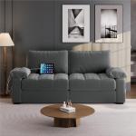 Yaheetech 79" Velvet Couch, Comfy Sofa with Pocket Coils, Deep Seat, Storage Pockets and USB Ports, 2 Seater Modern Loveseat Sofas with Removable Cover, Pillow Top Arms for Living Room Apartment Gray