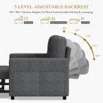 DWVO 55" Convertible Sofa Bed, 3-in-1 Sleeper Sofa with Pull-Out Bed, Linen Futon Couch with Adjustable Backrest and Side Pocket, Modern Loveseat for Living Room Apartment, Grey