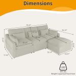 ISHUHL Cloud Modular Sectional Sofa, 95" Oversized Sectional Couches for Living Room, Convertible Deep Seat Sofa Set, Corduroy L Shaped Couch with 1 Ottoman (Beige)