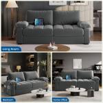Yaheetech 79" Velvet Couch, Comfy Sofa with Pocket Coils, Deep Seat, Storage Pockets and USB Ports, 2 Seater Modern Loveseat Sofas with Removable Cover, Pillow Top Arms for Living Room Apartment Gray