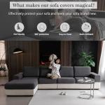 OHSIO Sectional Couch Covers, Wear Resistant Stretch Sofa Covers Washable Soft Couch Cushion Covers Anti Slip Furniture Protector Sofa Slipcovers for Pets(3 Pieces 2 Seaters+1 Chaise, Dark Gray)
