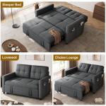 DWVO 55" Convertible Sofa Bed, 3-in-1 Sleeper Sofa with Pull-Out Bed, Linen Futon Couch with Adjustable Backrest and Side Pocket, Modern Loveseat for Living Room Apartment, Grey