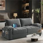 Yaheetech 79" Velvet Couch, Comfy Sofa with Pocket Coils, Deep Seat, Storage Pockets and USB Ports, 2 Seater Modern Loveseat Sofas with Removable Cover, Pillow Top Arms for Living Room Apartment Gray