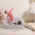 MOMCAYWEX Kids Extra Wide Chairs for Toddler, 2-in-1 Toddler Soft Sherpa Couch Fold Out, Convertible Sofa to Lounger for Girls and Boys, Grey