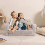 MOMCAYWEX Kids Extra Wide Chairs for Toddler, 2-in-1 Toddler Soft Sherpa Couch Fold Out, Convertible Sofa to Lounger for Girls and Boys, Grey