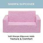 Delta Children Cozee Flip-Out Sherpa 2-in-1 Convertible Sofa to Lounger for Kids, Pink