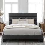 Dark Grey Queen Size Upholstered Platform Bed Frame