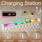 Beige LED Queen Bed Frame with Bluetooth Speakers