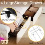 Beige LED Queen Bed Frame with Bluetooth Speakers