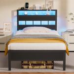 Twin Bed Frame with Charging Station and LED Lights