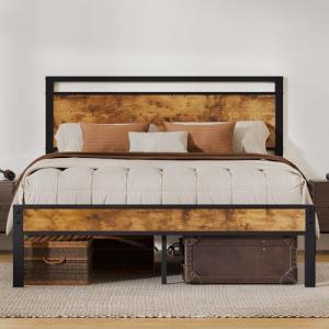 Modern Queen Bed Frame with Wooden Headboard