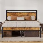 Modern Queen Bed Frame with Wooden Headboard
