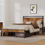 Modern Queen Bed Frame with Wooden Headboard