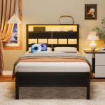 Twin Bed Frame with Charging Station and LED Lights
