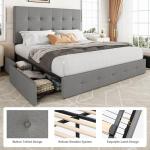 Queen Upholstered Platform Bed Frame with Storage Drawers