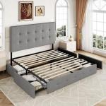 Queen Upholstered Platform Bed Frame with Storage Drawers