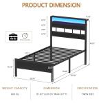 Twin Bed Frame with Charging Station and LED Lights