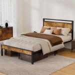 Modern Queen Bed Frame with Wooden Headboard