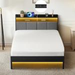Twin Bed Frame with LED Headboard and Storage