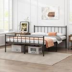 Queen Metal Bed Frame with Storage and Steel Slats