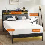 Twin Bed Frame with LED Headboard and Storage