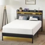 Twin Bed Frame with LED Headboard and Storage