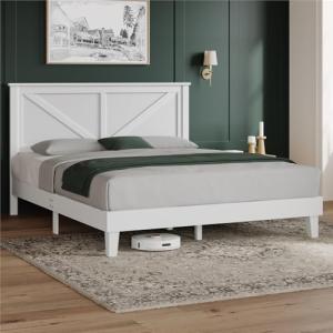 Yaheetech White Rubber Wood Platform Bed Frame