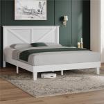 Yaheetech White Rubber Wood Platform Bed Frame