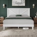Yaheetech White Rubber Wood Platform Bed Frame