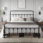 Classic Queen Metal Bed Frame with Iron Headboard