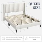Beige Upholstered Queen Bed Frame with Headboard