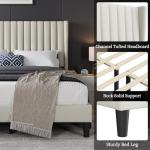 Beige Upholstered Queen Bed Frame with Headboard
