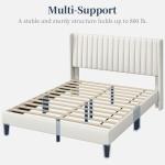 Beige Upholstered Queen Bed Frame with Headboard