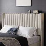 Beige Upholstered Queen Bed Frame with Headboard