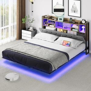 YITAHOME Gray Floating Bed Frame with Charging Station