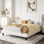 Allewie Velvet Upholstered Full Bed Frame in White