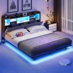 YITAHOME Gray Floating Bed Frame with Charging Station