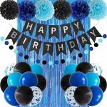 Blue and Black Happy Birthday Party Decorations