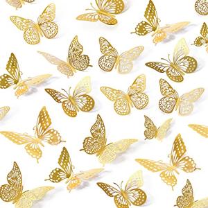3D Gold Butterfly Wall Decor - 48 Pieces