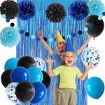 Blue and Black Happy Birthday Party Decorations