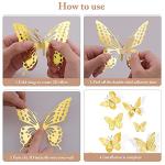 3D Gold Butterfly Wall Decor - 48 Pieces