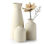 Beige Ceramic Vase Set of 3 for Home Decor