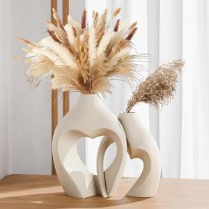 Zormon Heart Shaped White Ceramic Vase Set of 2
