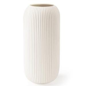 Modern 8-Inch White Ribbed Ceramic Flower Vase