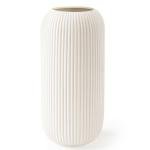 White Ceramic Vase for Flowers, 8 INCH Modern Small Ribbed Textured White Flower Vase for Home Decor, Pampas Grass, Decorative, Farmhouse, Coffee Table, Bookshelf and Home Living